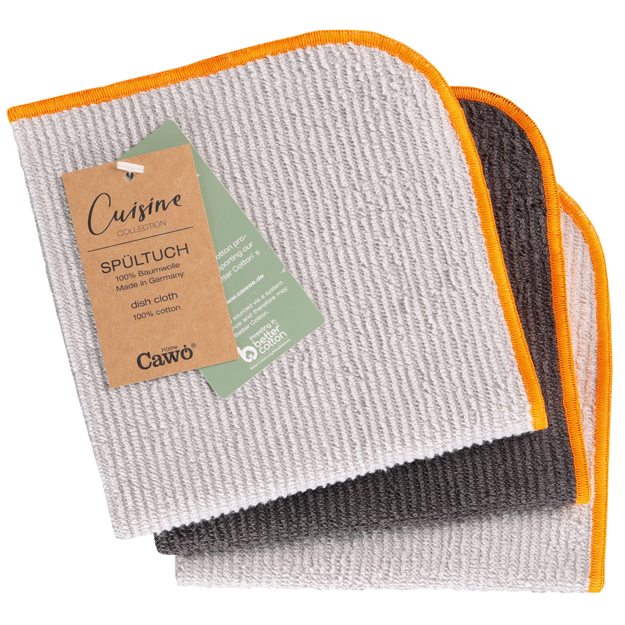 Cawö Spültücher Trio 550 3er Set neon-orange - 73 - 30x30 cm
