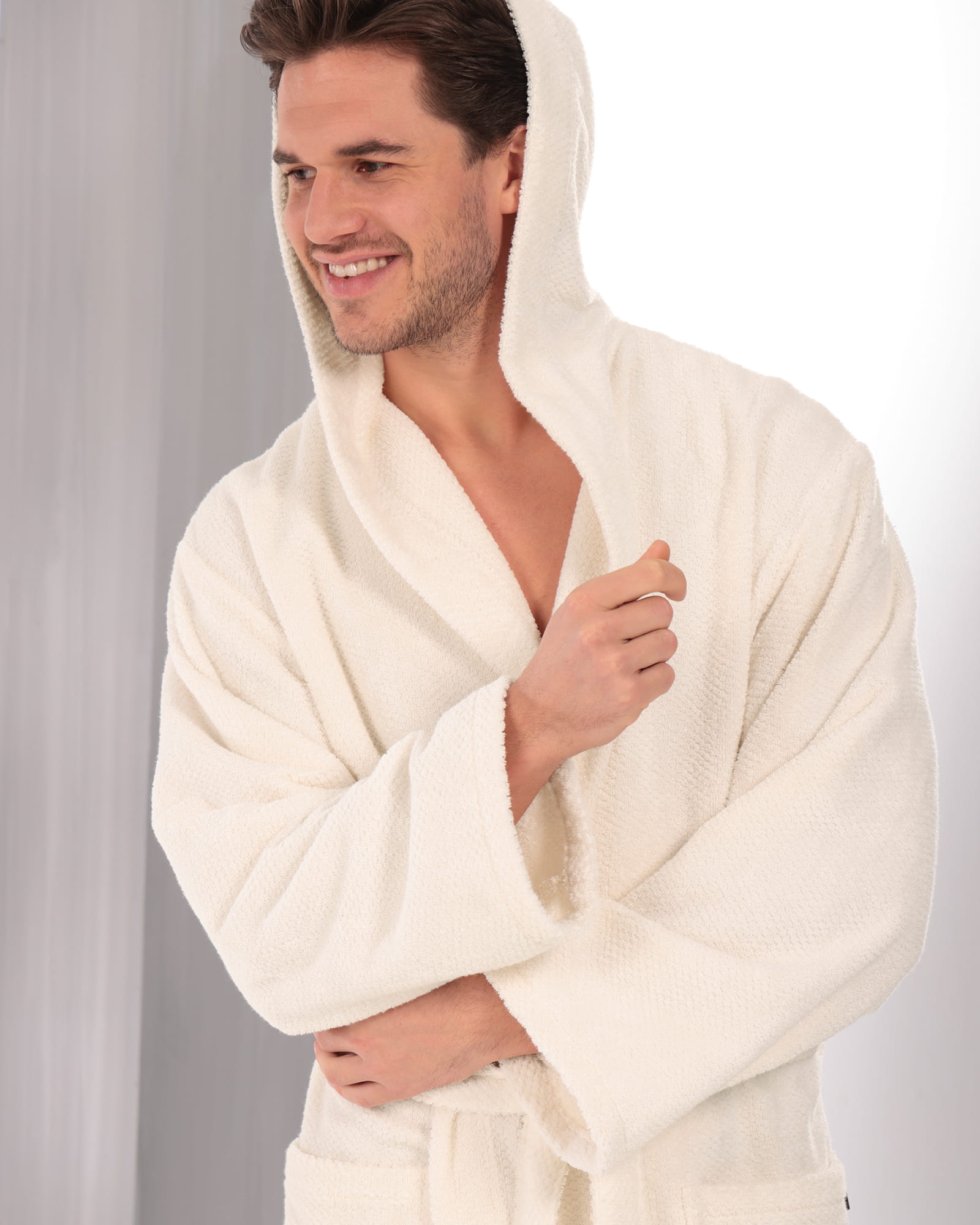 Cawö Herren Bademantel Kapuze Pure 5623 - Farbe: natur - 356 - M
