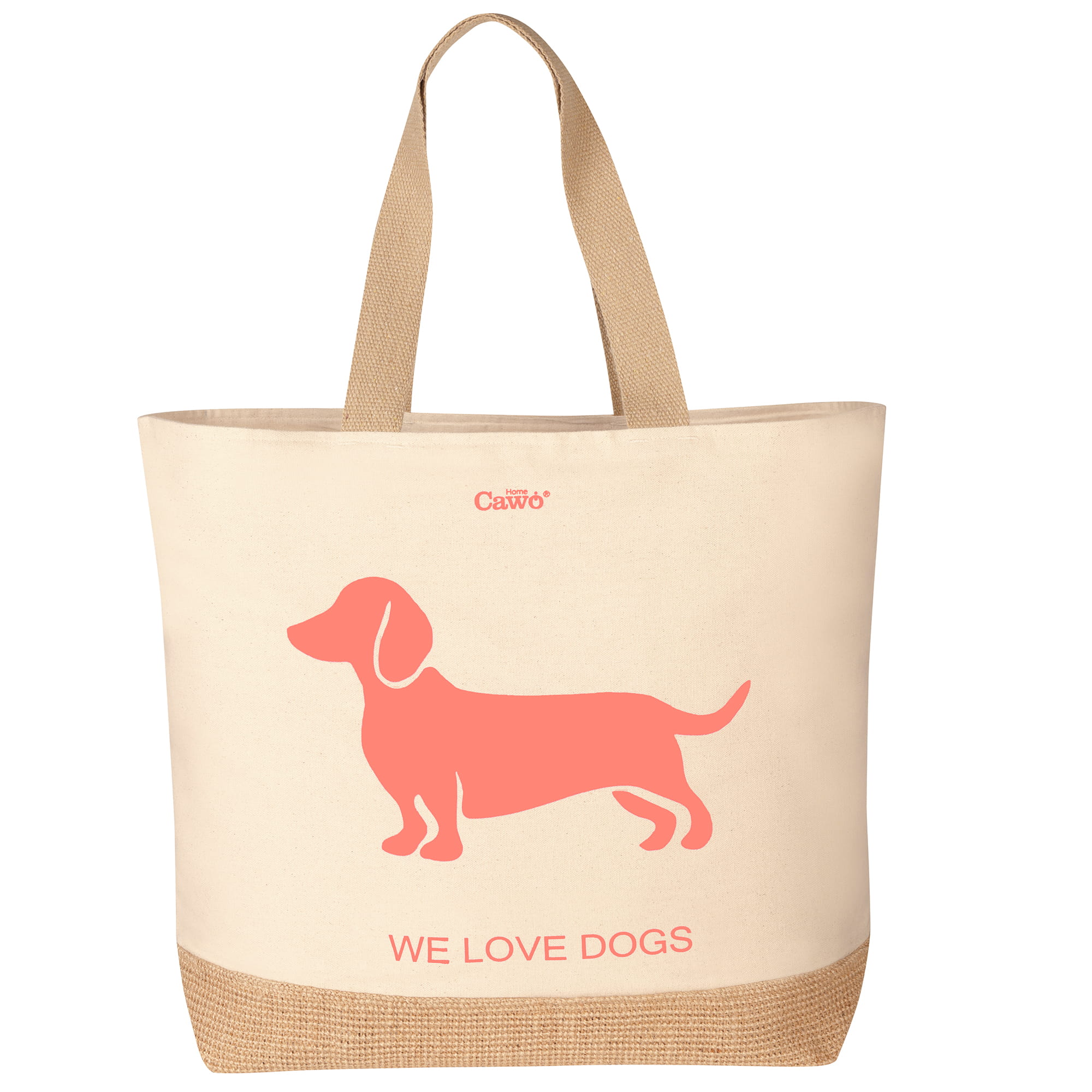 Cawö Home Beachbags WE LOVE DOGS Dogs 55702 natur/pink-orange - 32 - 40x55 cm