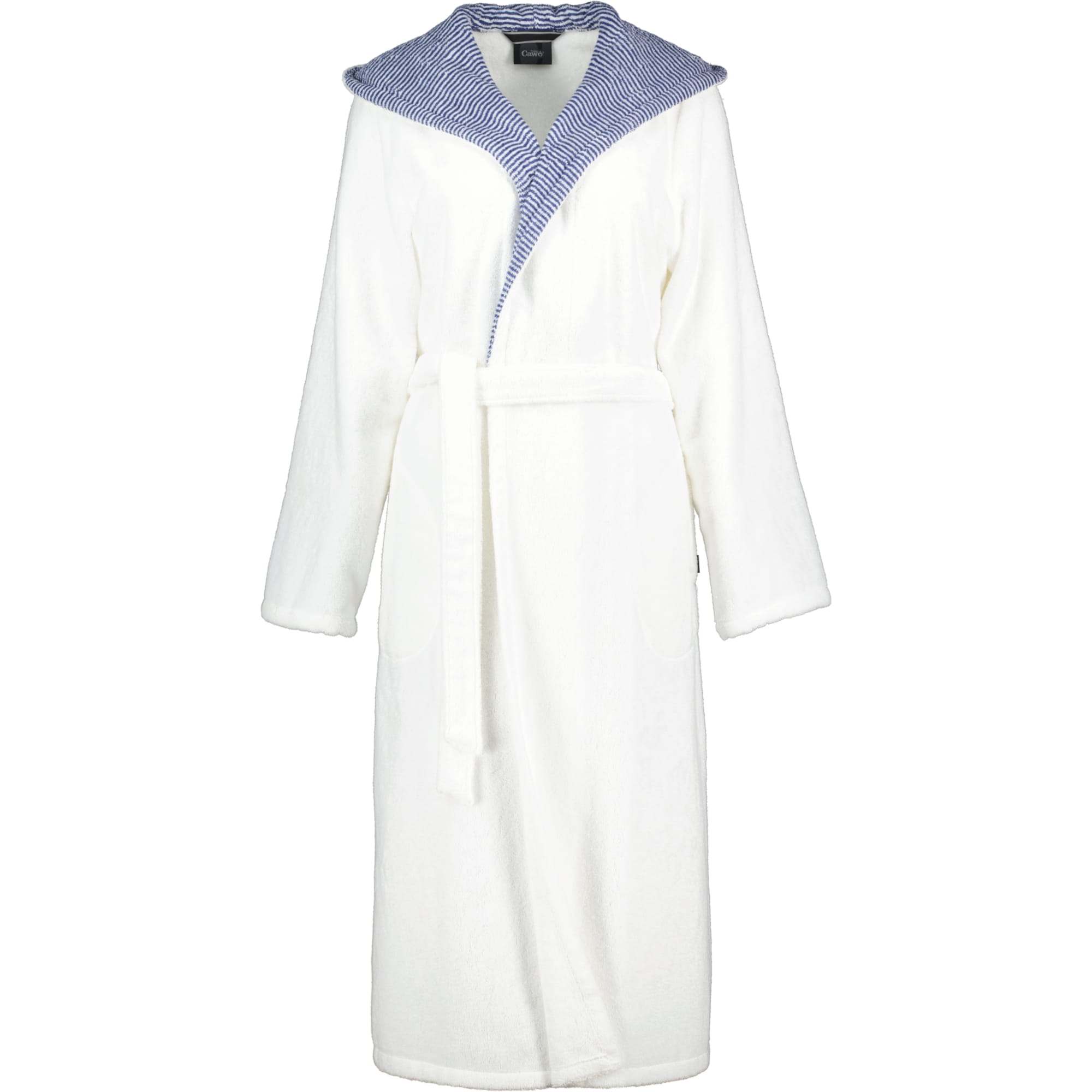 Cawö Damen Bademantel Kapuze 4345 - Farbe: weiß-blau - 601