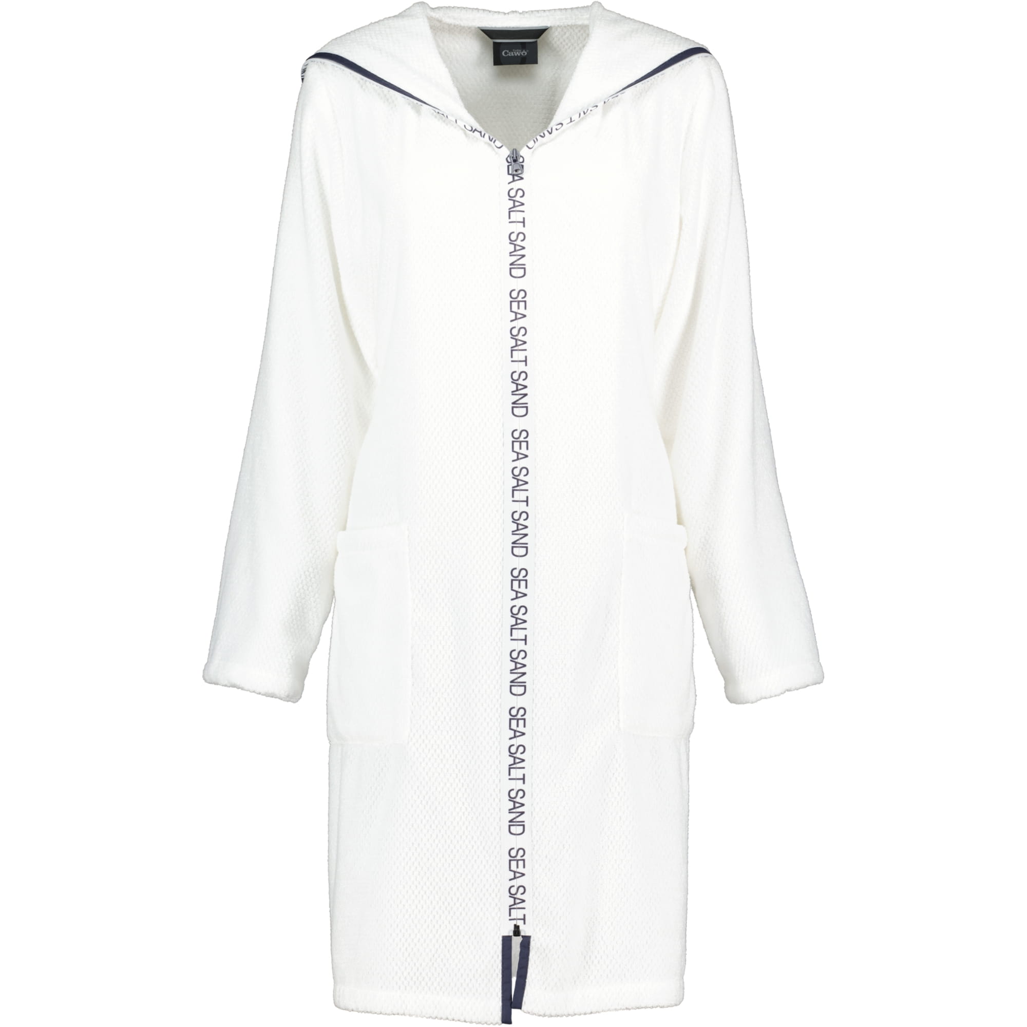 Cawö Damen Bademantel Sea Salt Sand 3101 Kapuze kurz RV - Farbe: weiß - 600
