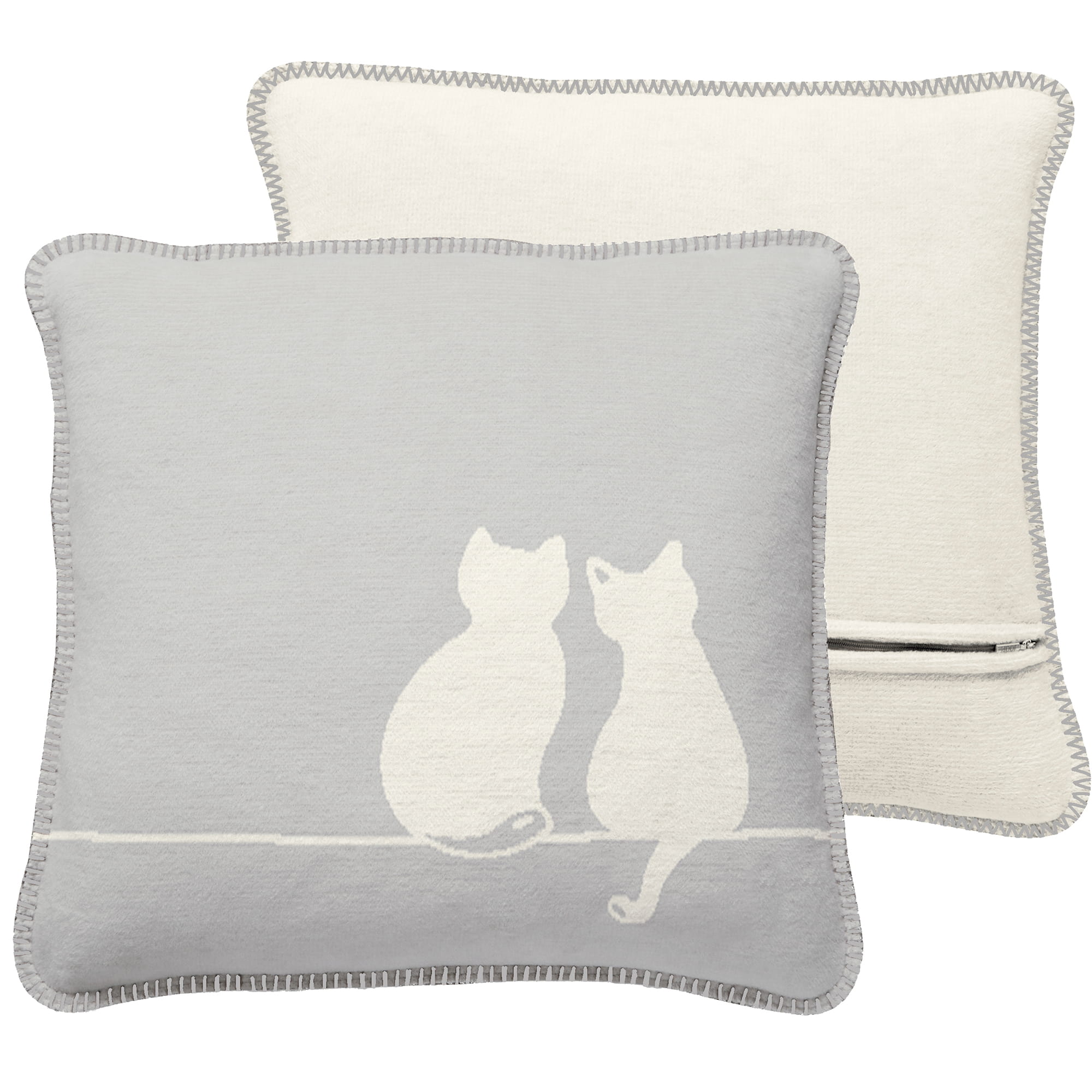 Cawö Home Kissenhüllen CUTE CATS EDITION You & Me 62630 platin/natur - 76 - 50x50 cm