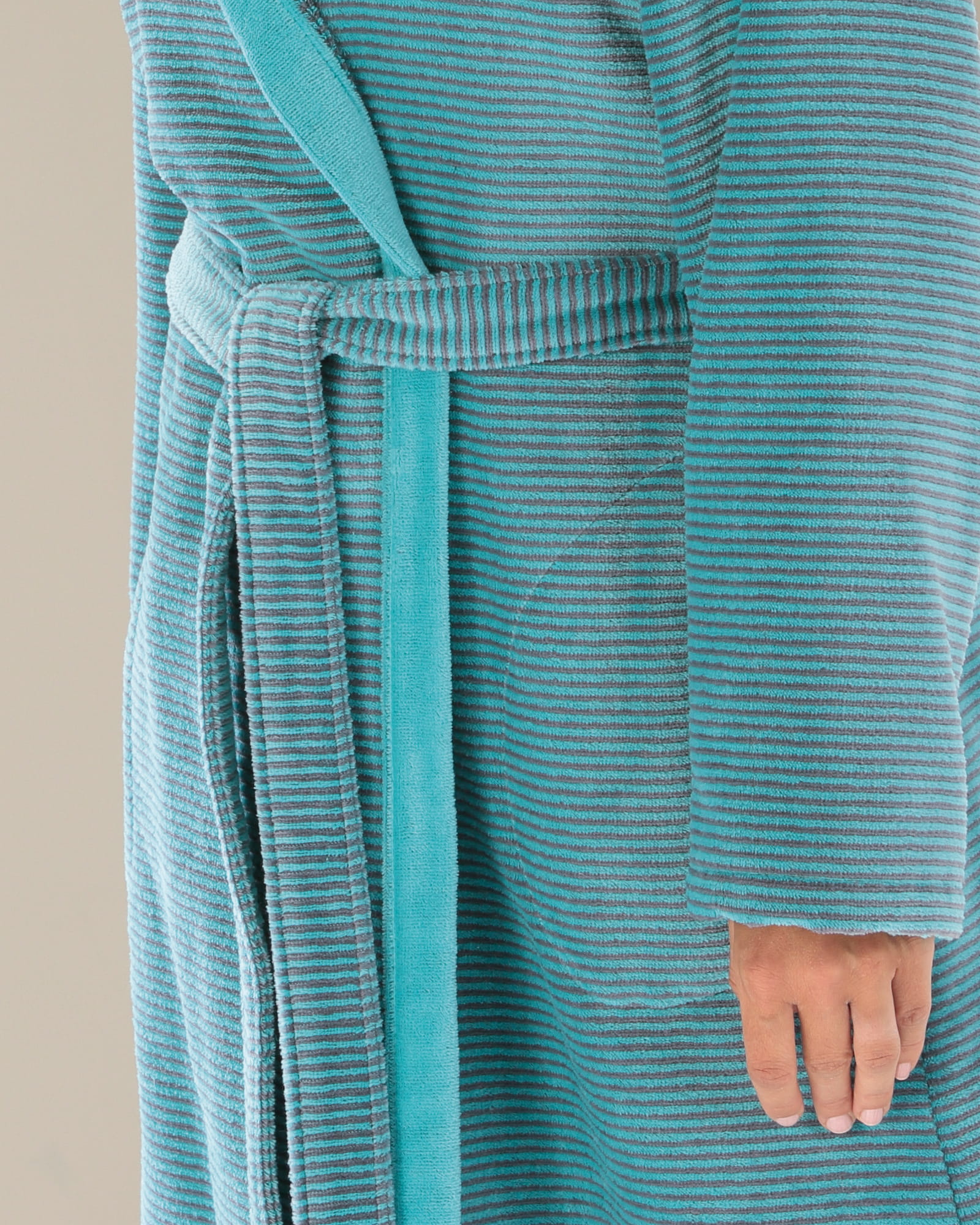 Cawö - Damen Bademantel Two-Tone Kapuze 6425 - Farbe: türkis - 47