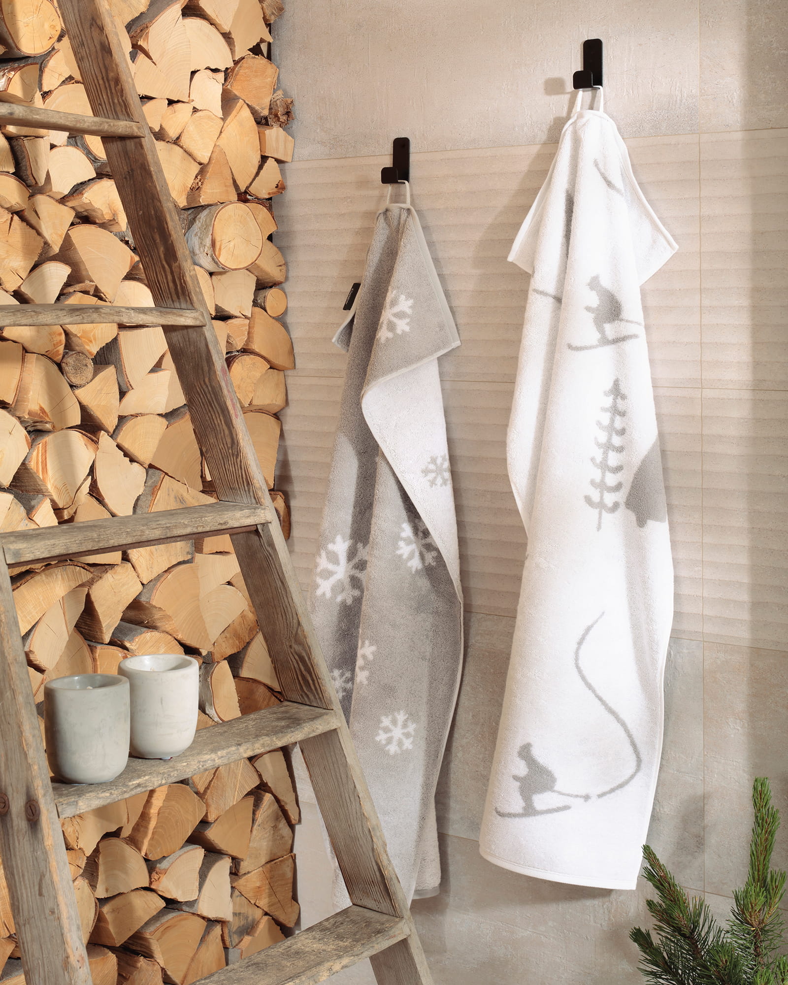 Cawö Handtücher WINTER EDITION Skifahrer 6272 weiß/platin - 67 - Gästetuch 30x50 cm