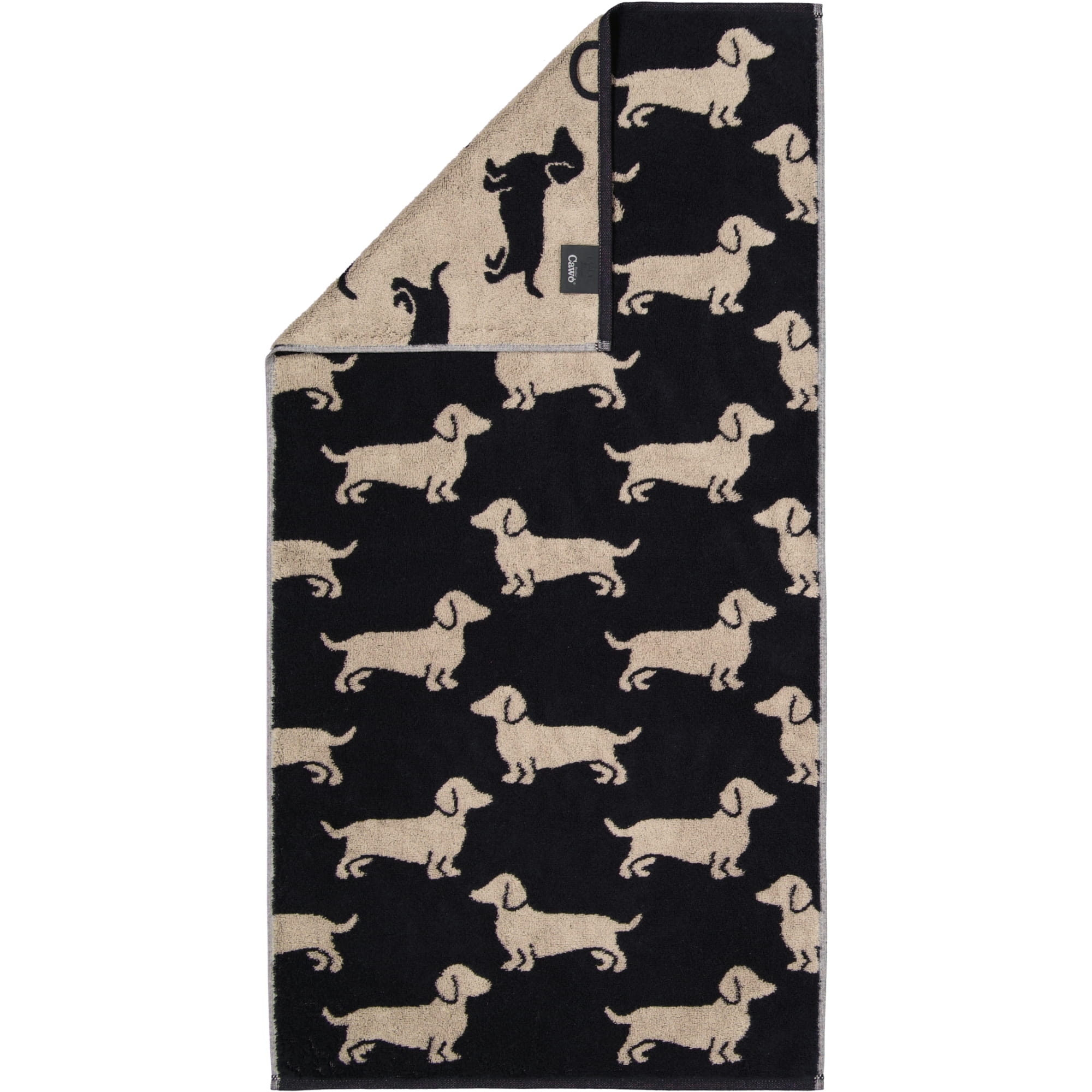 Cawö Handtücher WE LOVE DOGS 6246 Schwarz-Beige - 93 - Handtuch 50x100 cm
