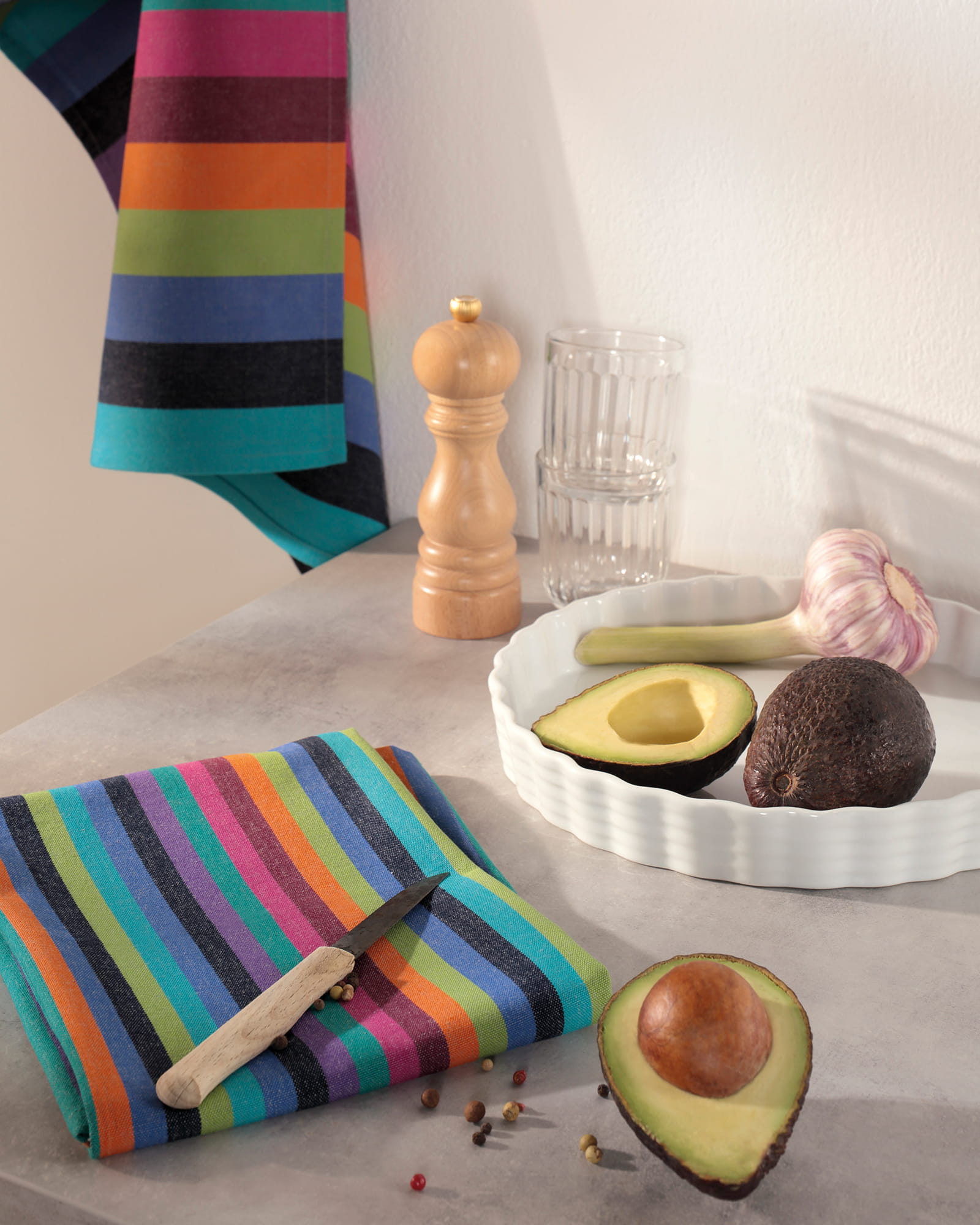 Cawö Home Geschirrtücher Cuisine Lifestyle Streifen 7048 multicolor dunkel - 84 - 50x70 cm
