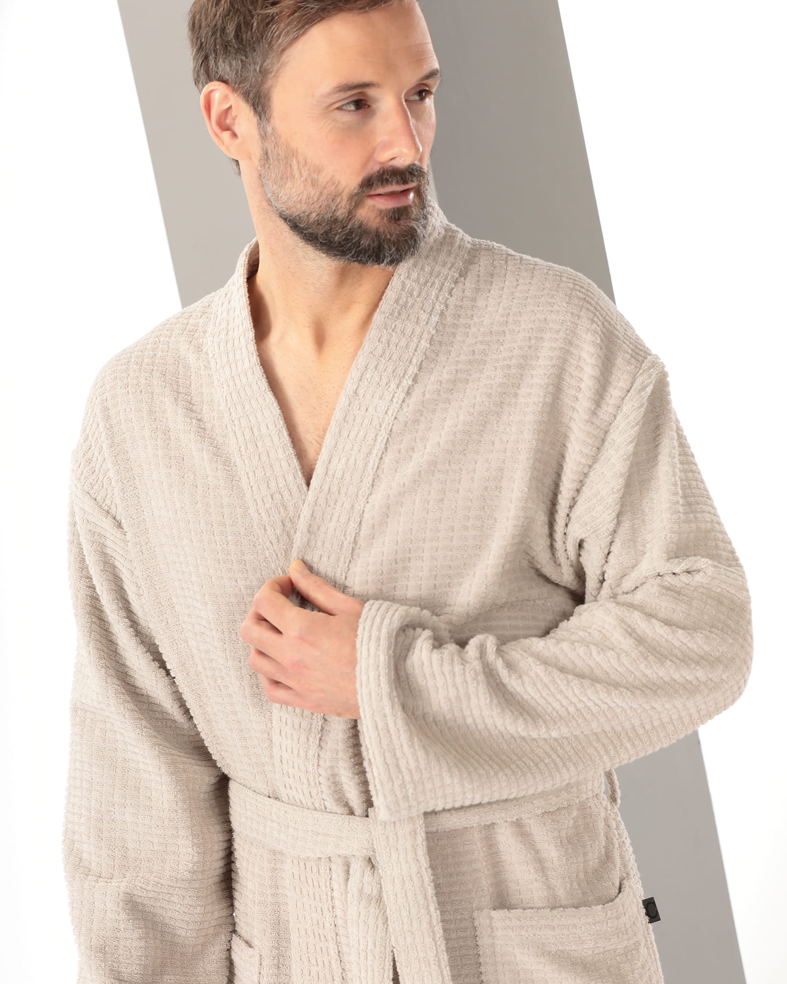 Cawö Bademäntel Herren Kimono PURE Elements 6526 travertin - 366