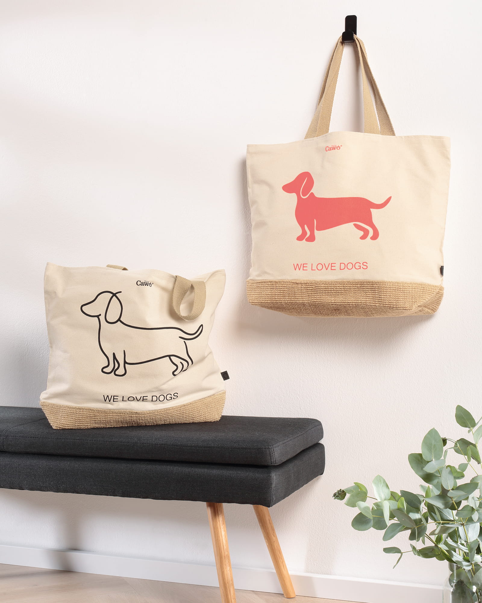 Cawö Home Beachbags WE LOVE DOGS Companion 55701 natur/schwarz - 39 - 40x55 cm