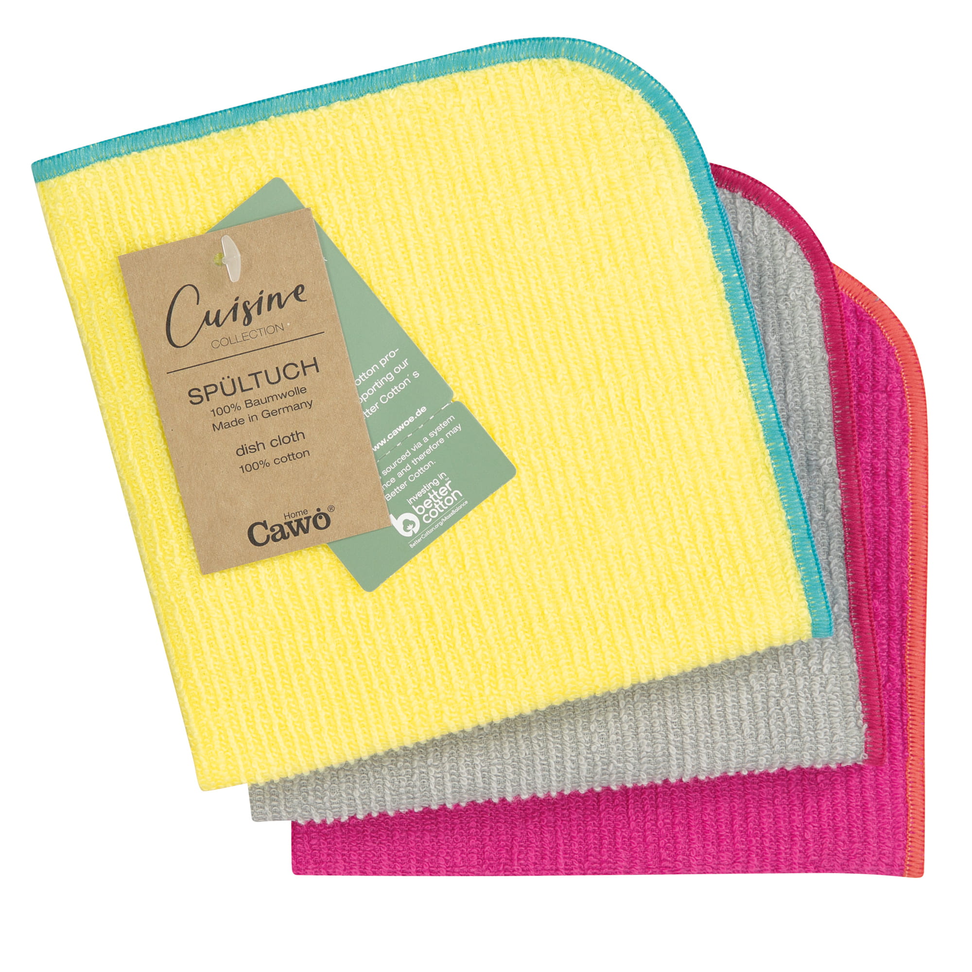 Cawö Spültücher Trio 550 3er Set lemon/pink - 52 - 30x30 cm