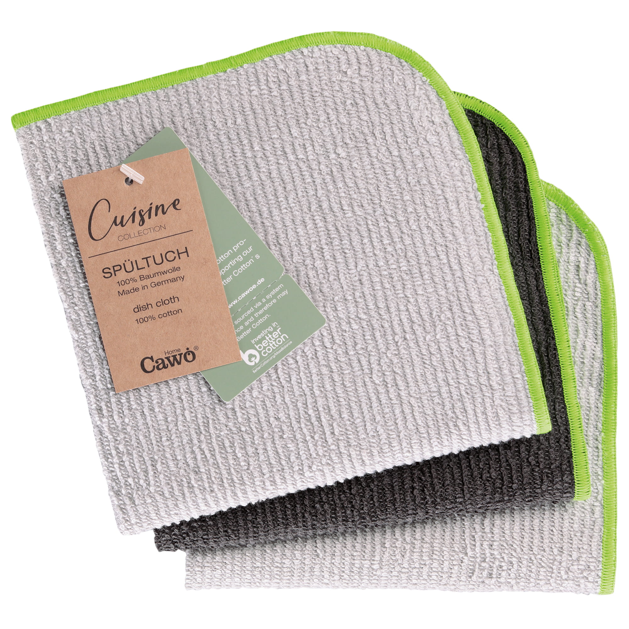 Cawö Spültücher Trio 550 3er Set neon-grün - 74 - 30x30 cm