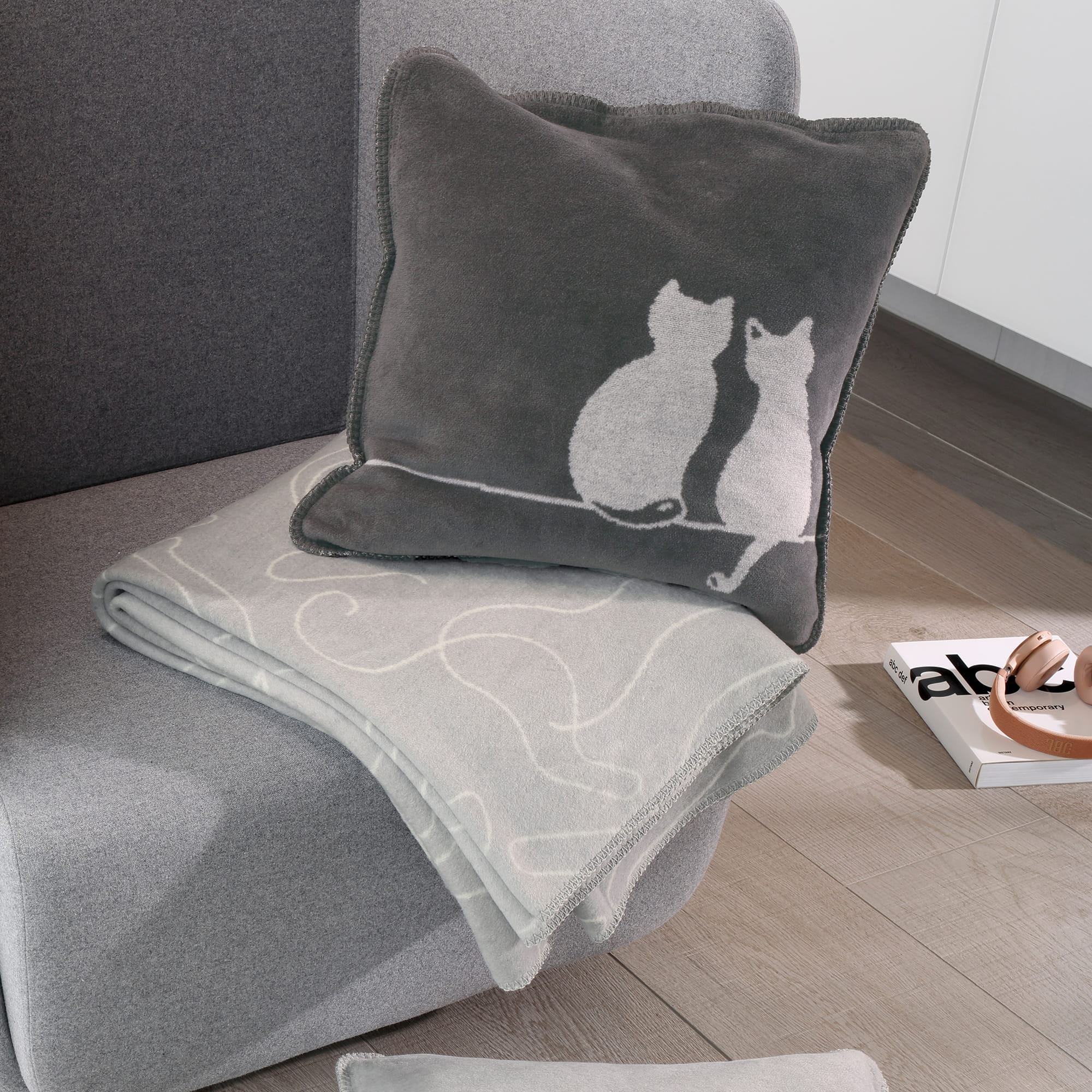 Cawö Home Kissenhüllen CUTE CATS EDITION You & Me 62630 basalt/platin - 77 - 50x50 cm