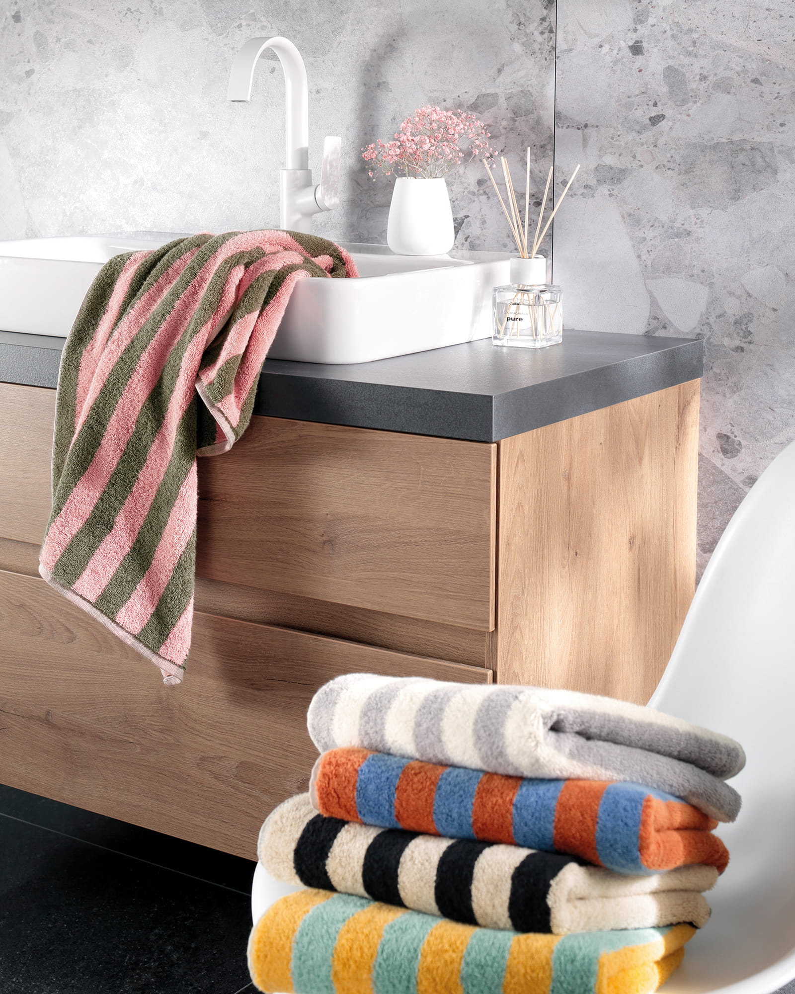 Cawö Handtücher Bold Streifen 6277 oliv/rosa - 42 - Duschtuch 70x140 cm