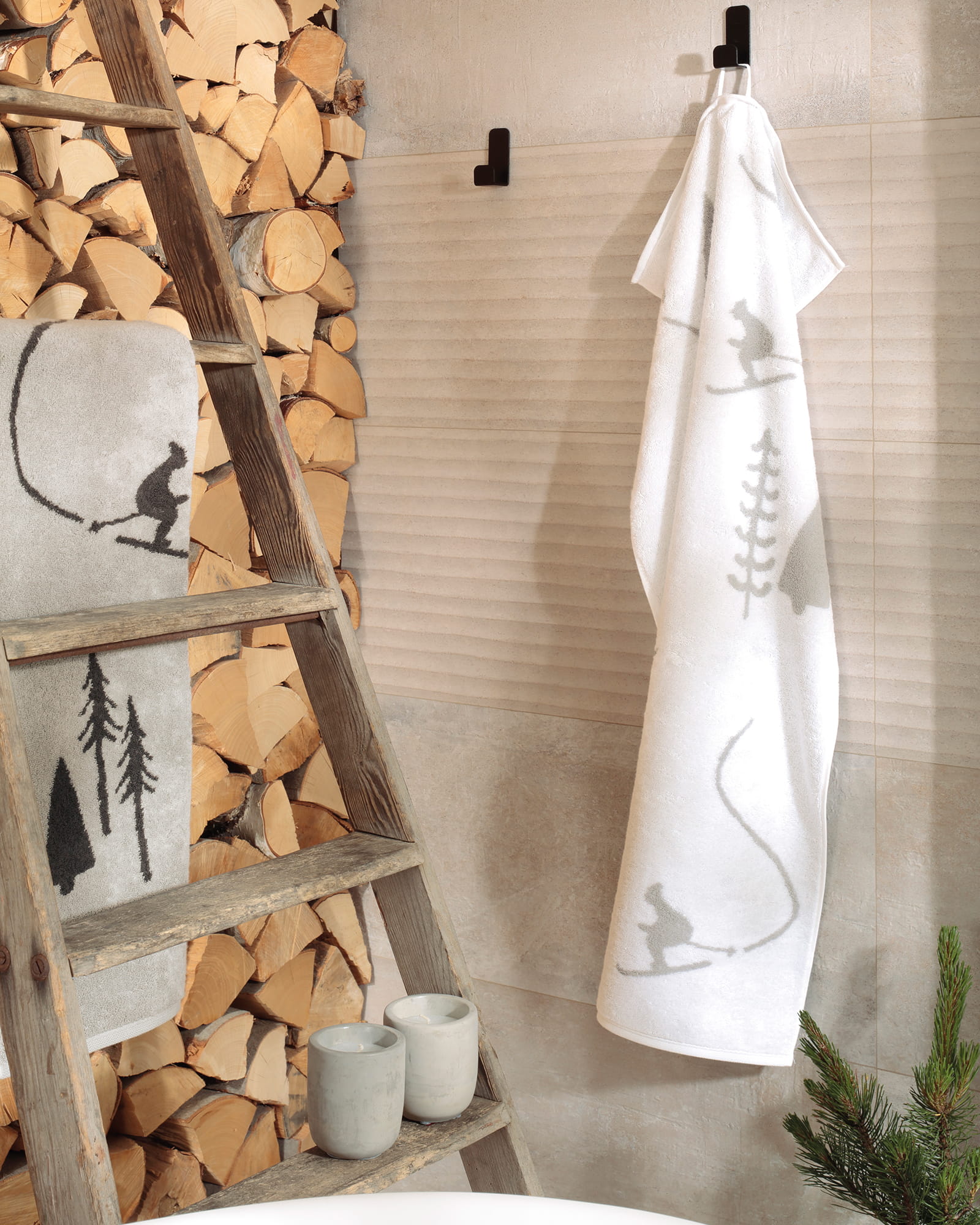 Cawö Handtücher WINTER EDITION Skifahrer 6272 weiß/platin - 67 - Gästetuch 30x50 cm