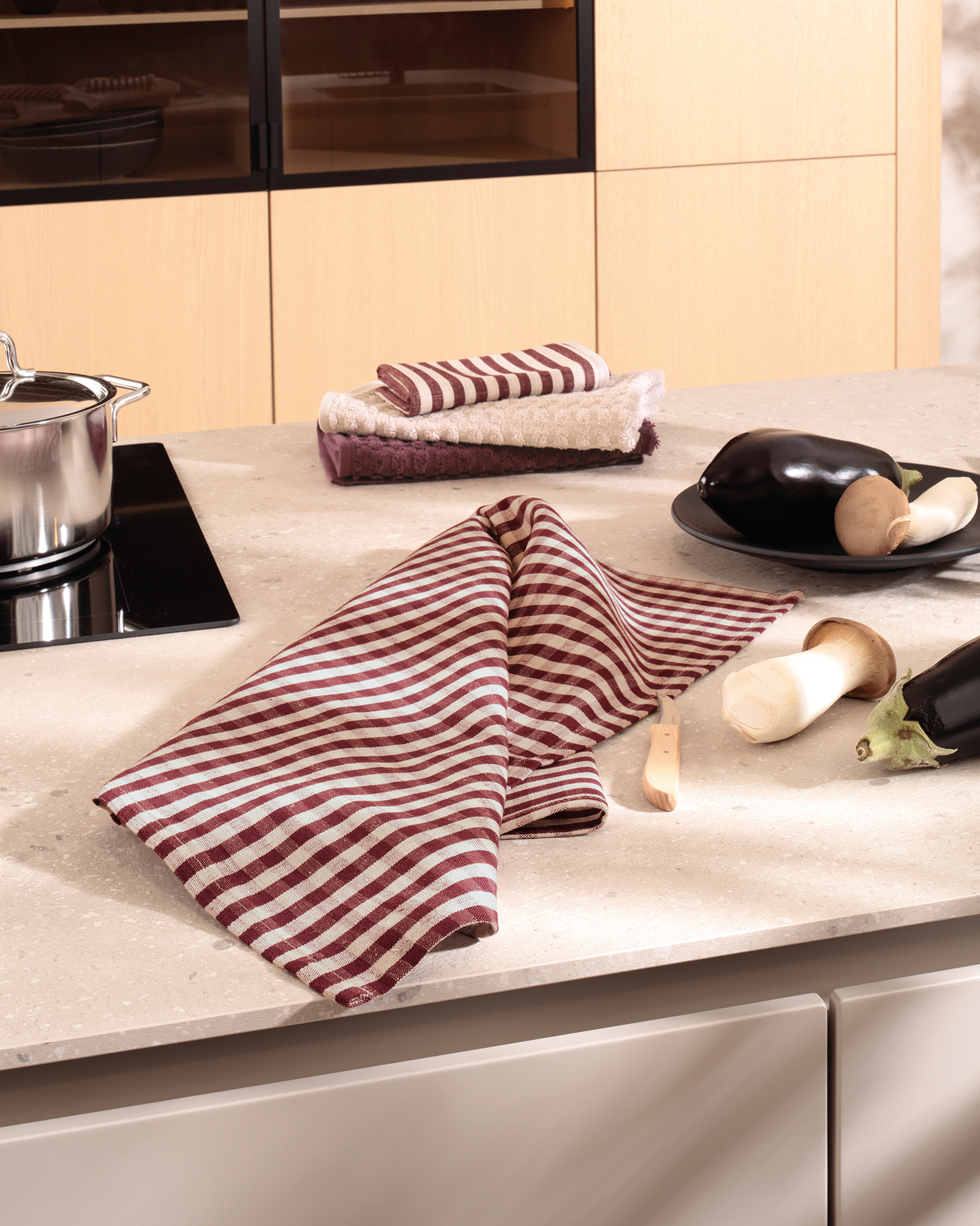 Cawö Home Geschirrtücher Linen Classics Karo 538 burgund - 83 - 50x70 cm