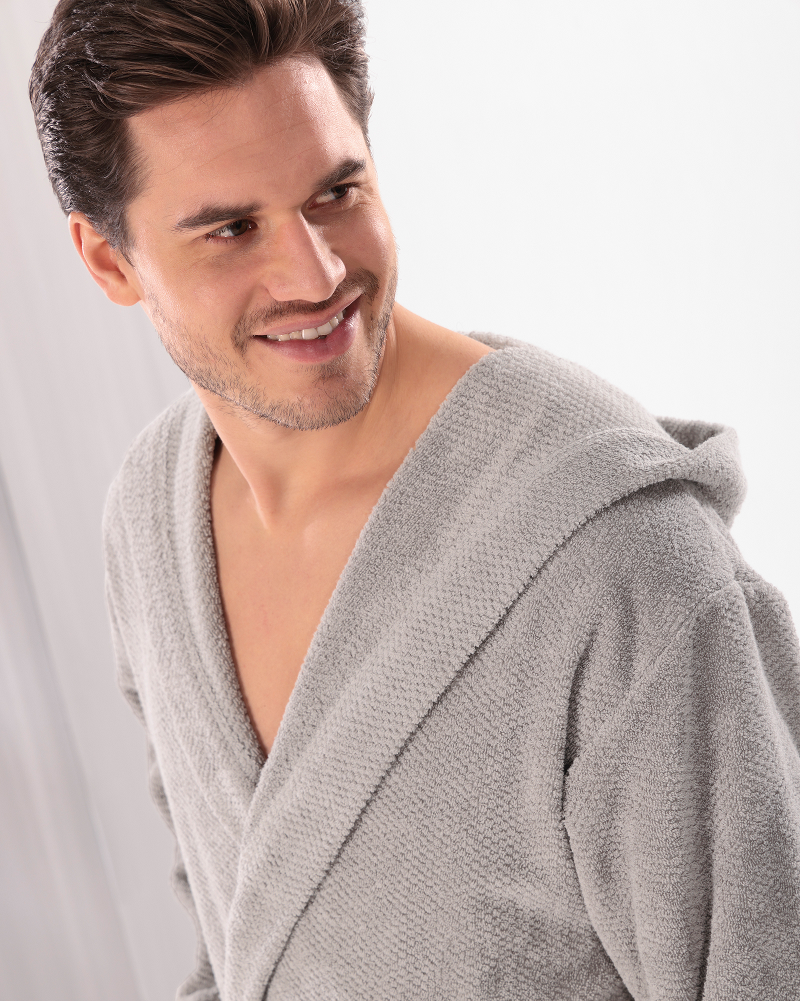 Cawö Herren Bademantel Kapuze Pure 5623 - Farbe: stein - 727