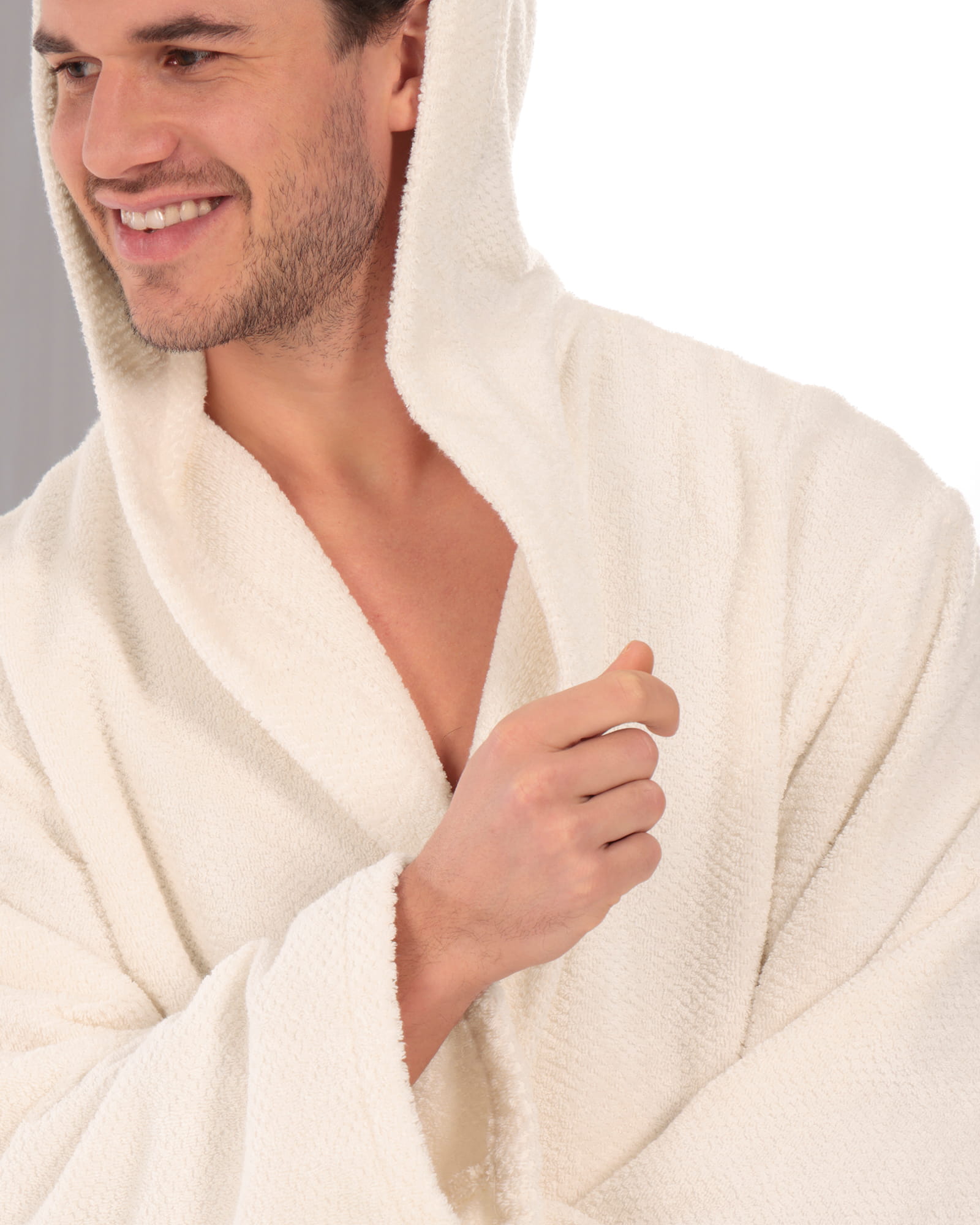 Cawö Herren Bademantel Kapuze Pure 5623 - Farbe: natur - 356 - M