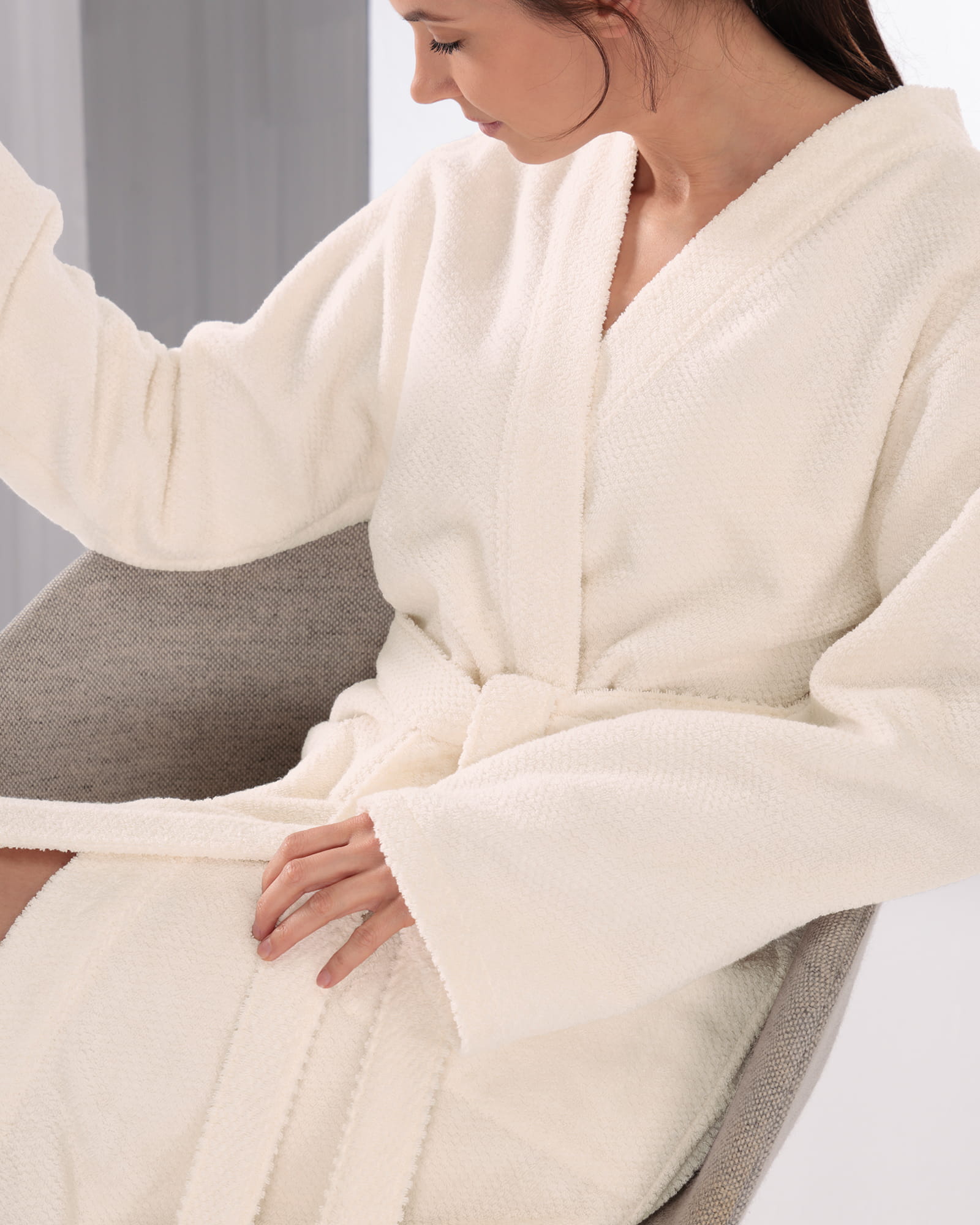 Cawö Damen Bademantel Pure 5222 - Farbe: natur - 356 - S