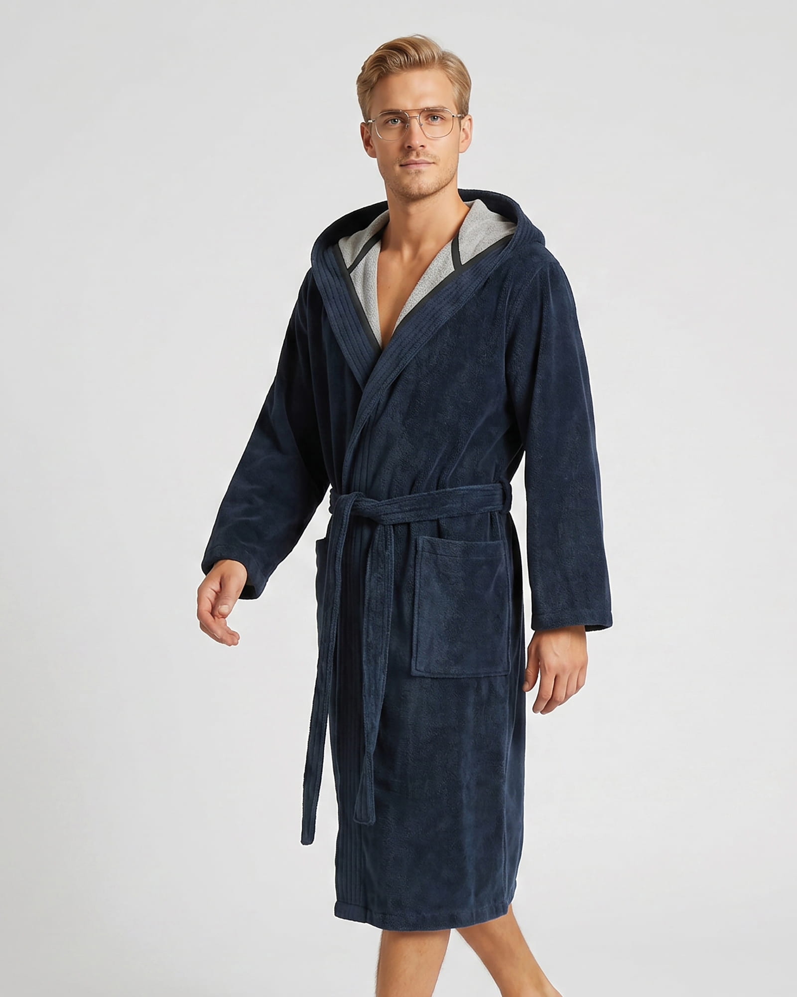Cawö Home Bademäntel Herren Kapuze Doubleface 831 ocean - 19 - L