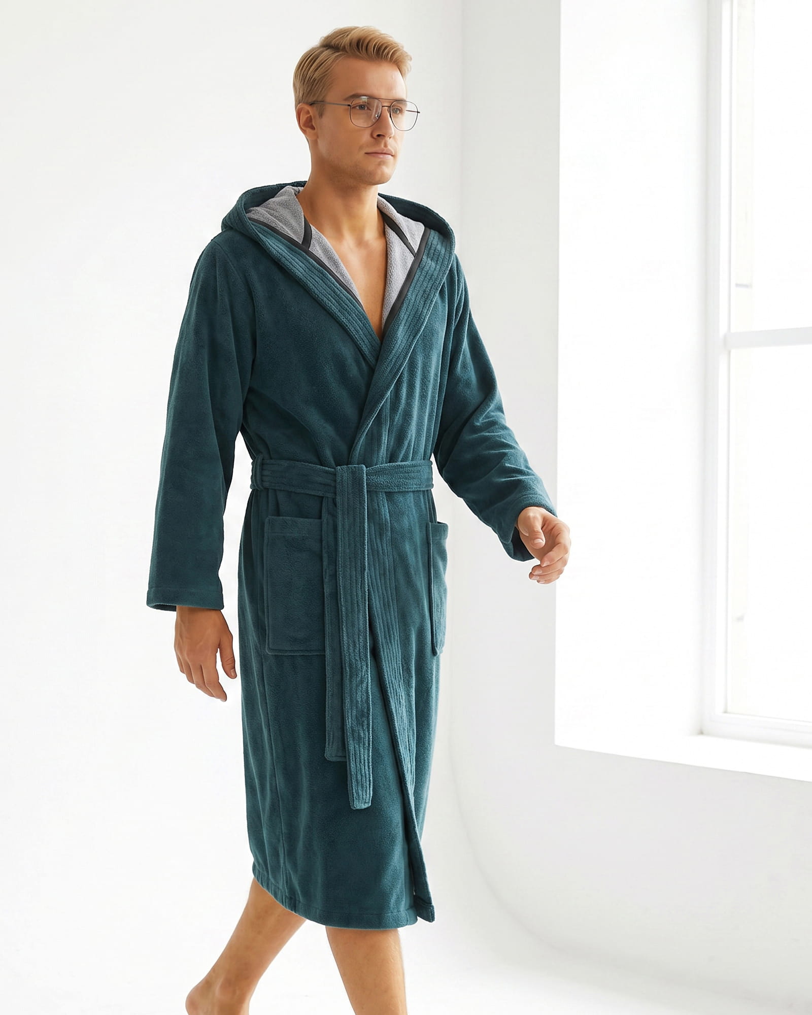 Cawö Home Bademäntel Herren Kapuze Doubleface 831 petrol - 49 - L