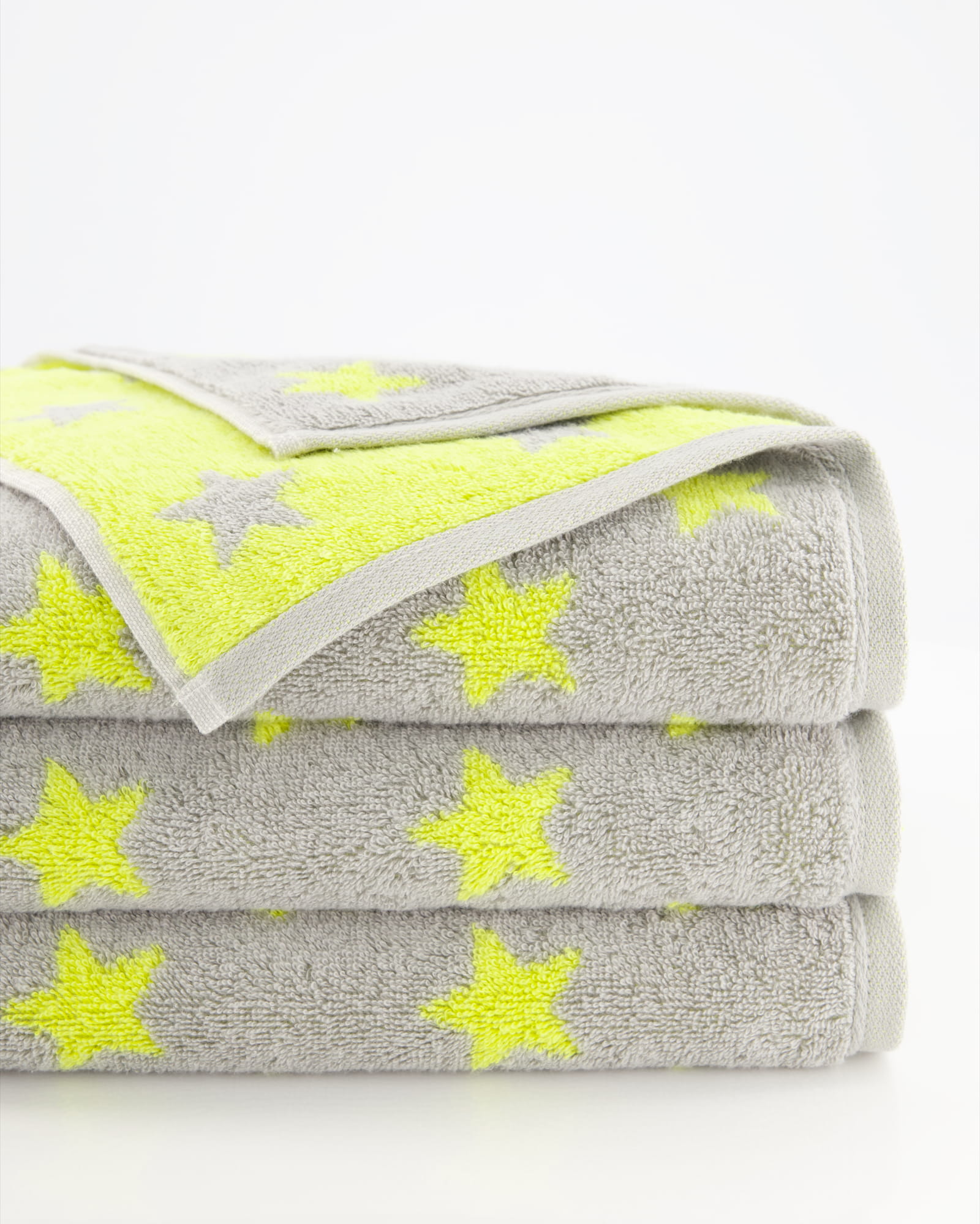 Cawö Handtücher NEW STARS Sterne klein 6261 platin/lime - 75 - Waschhandschuh 16x22 cm