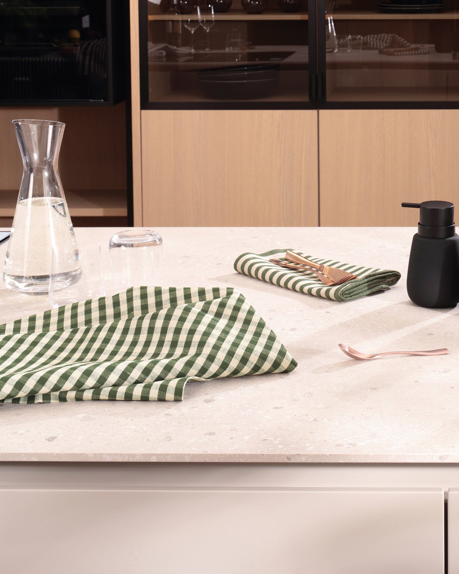 Cawö Home Geschirrtücher Linen Classics Karo 538 oliv - 43 - 50x70 cm