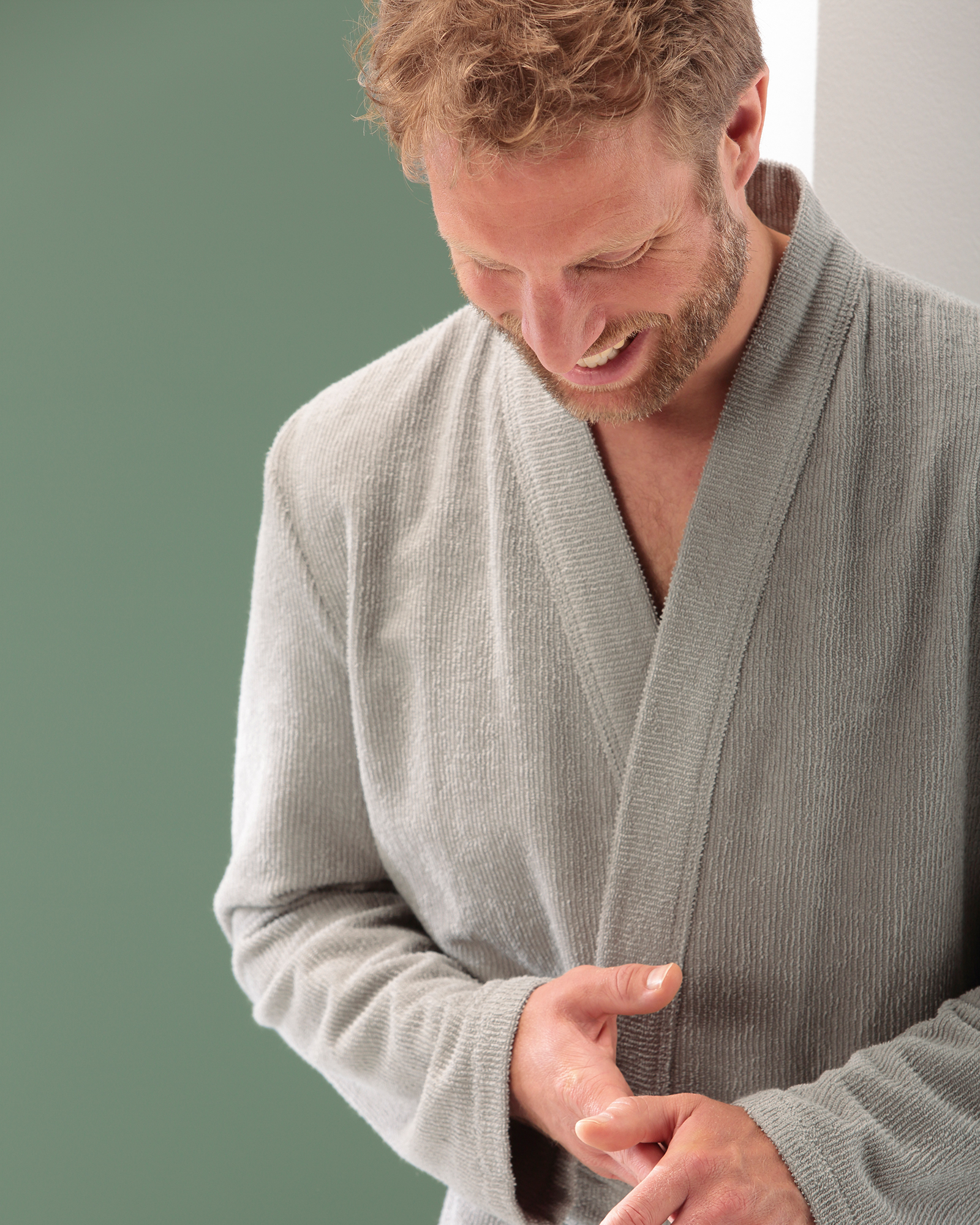 Cawö Bademäntel Herren Kimono Struktur 5509 stein - 727