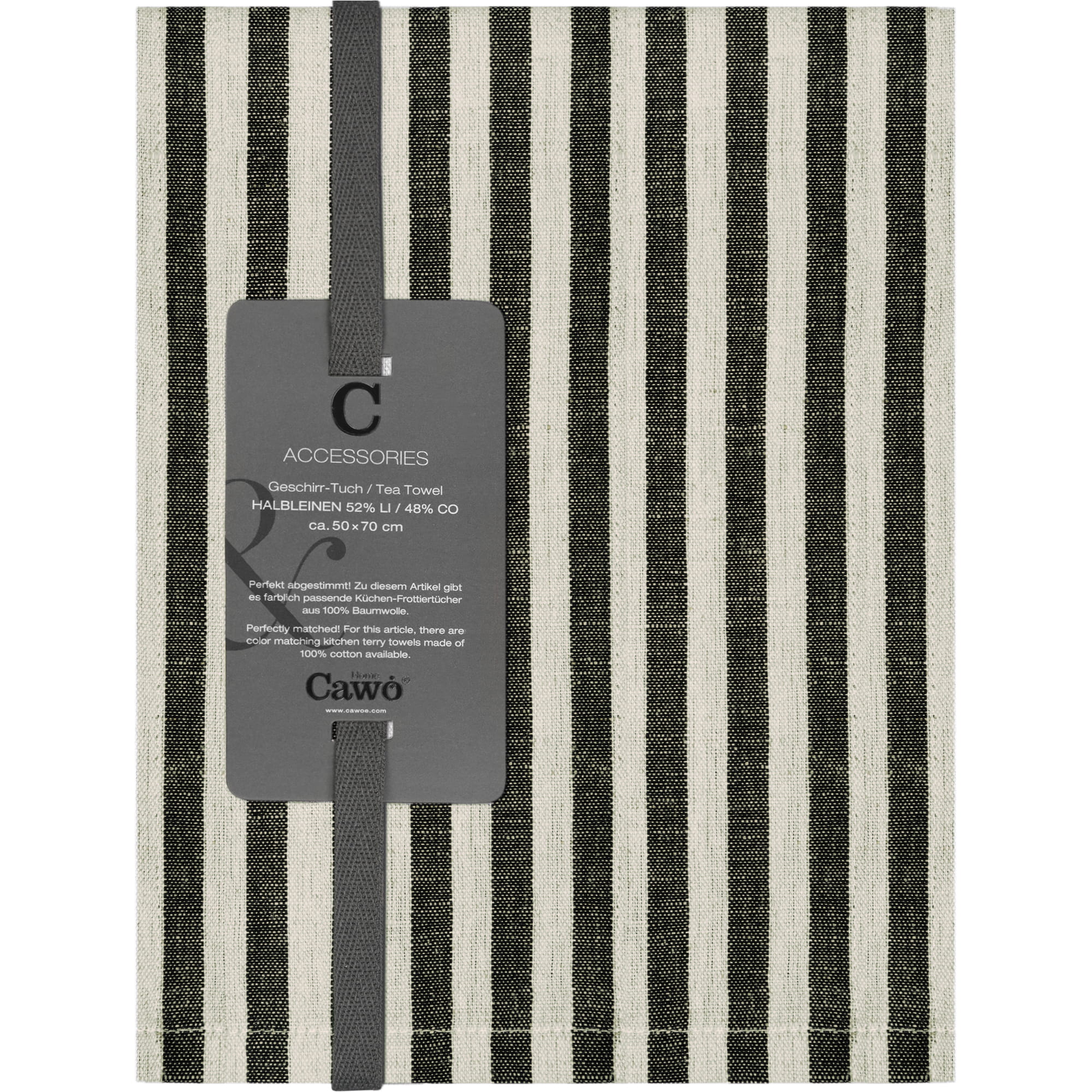 Cawö Home Geschirrtücher Linen Classics Streifen 537 schwarz - 93 - 50x70 cm