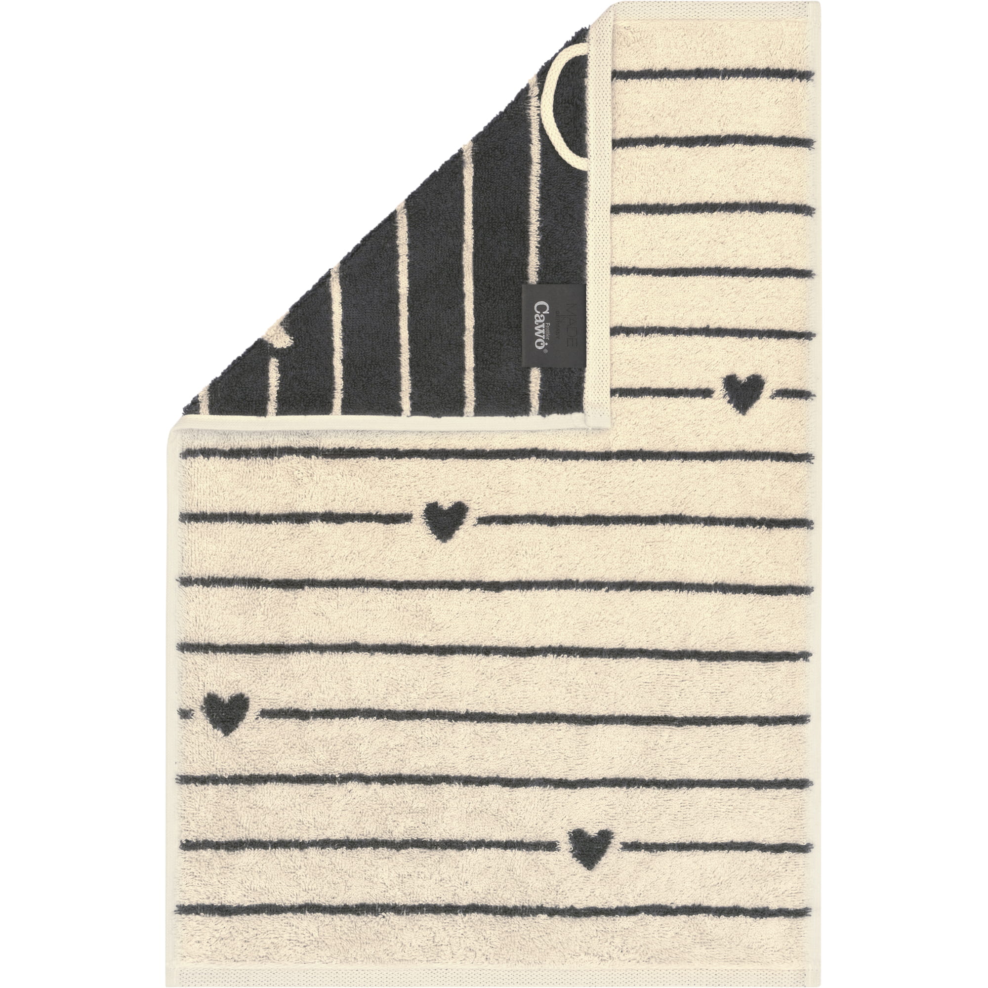 Cawö Handtücher Heart Beats Lines & Hearts 6276 basalt - 37 - Gästetuch 30x50 cm