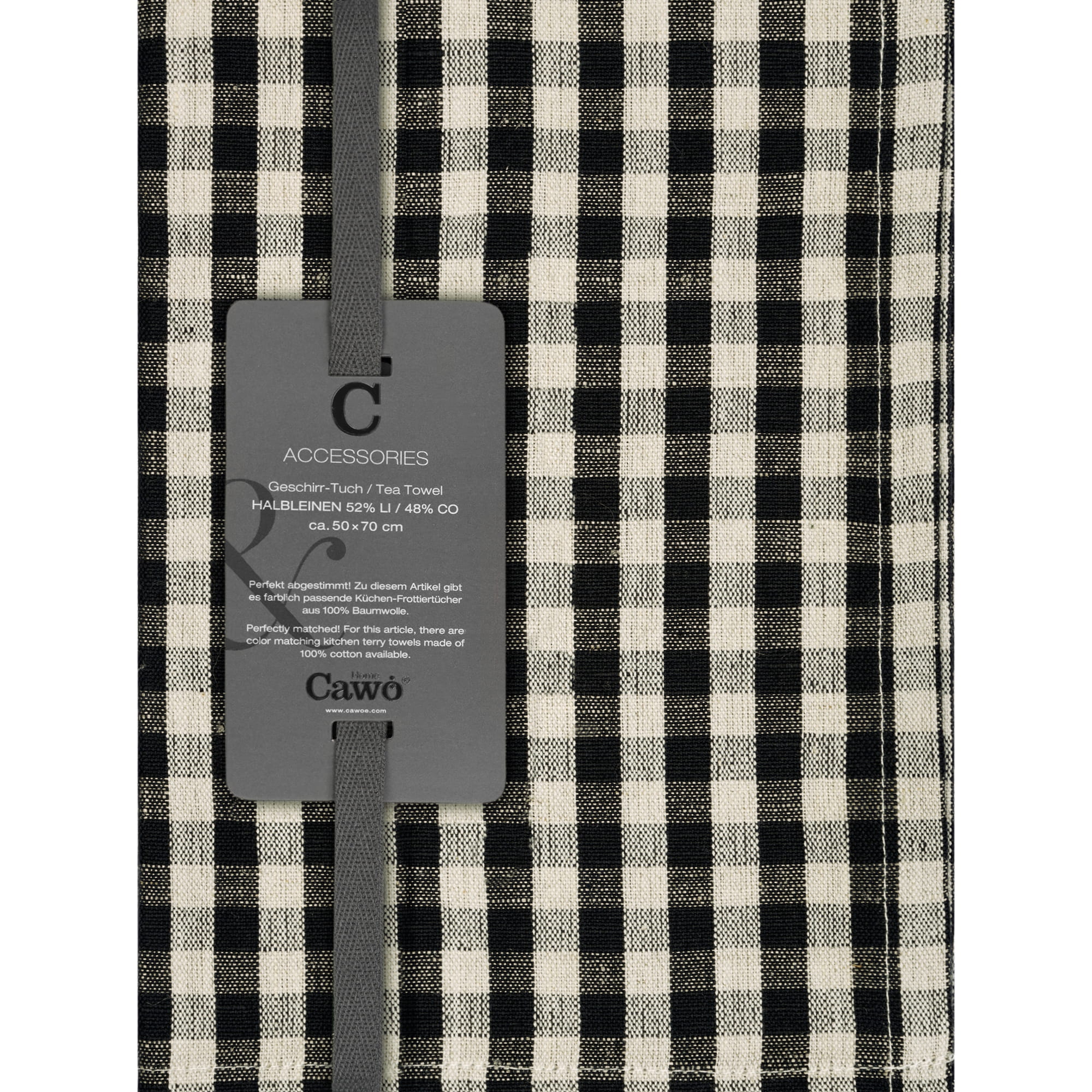 Cawö Home Geschirrtücher Linen Classics Karo 538 schwarz - 93 - 50x70 cm