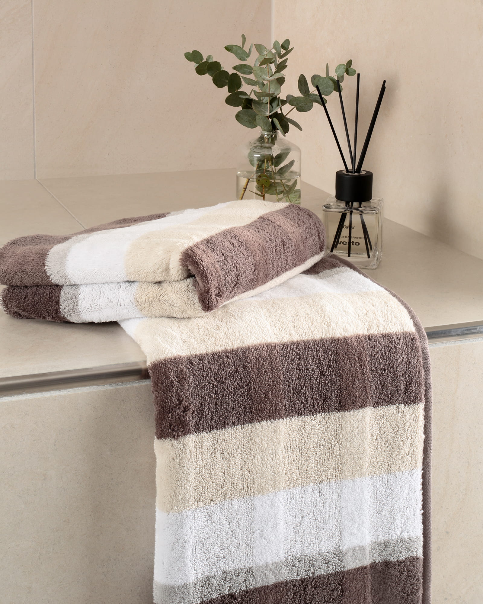Cawö Handtücher Noblesse Stripe 1087 walnuss - 30 - Duschtuch 80x150 cm