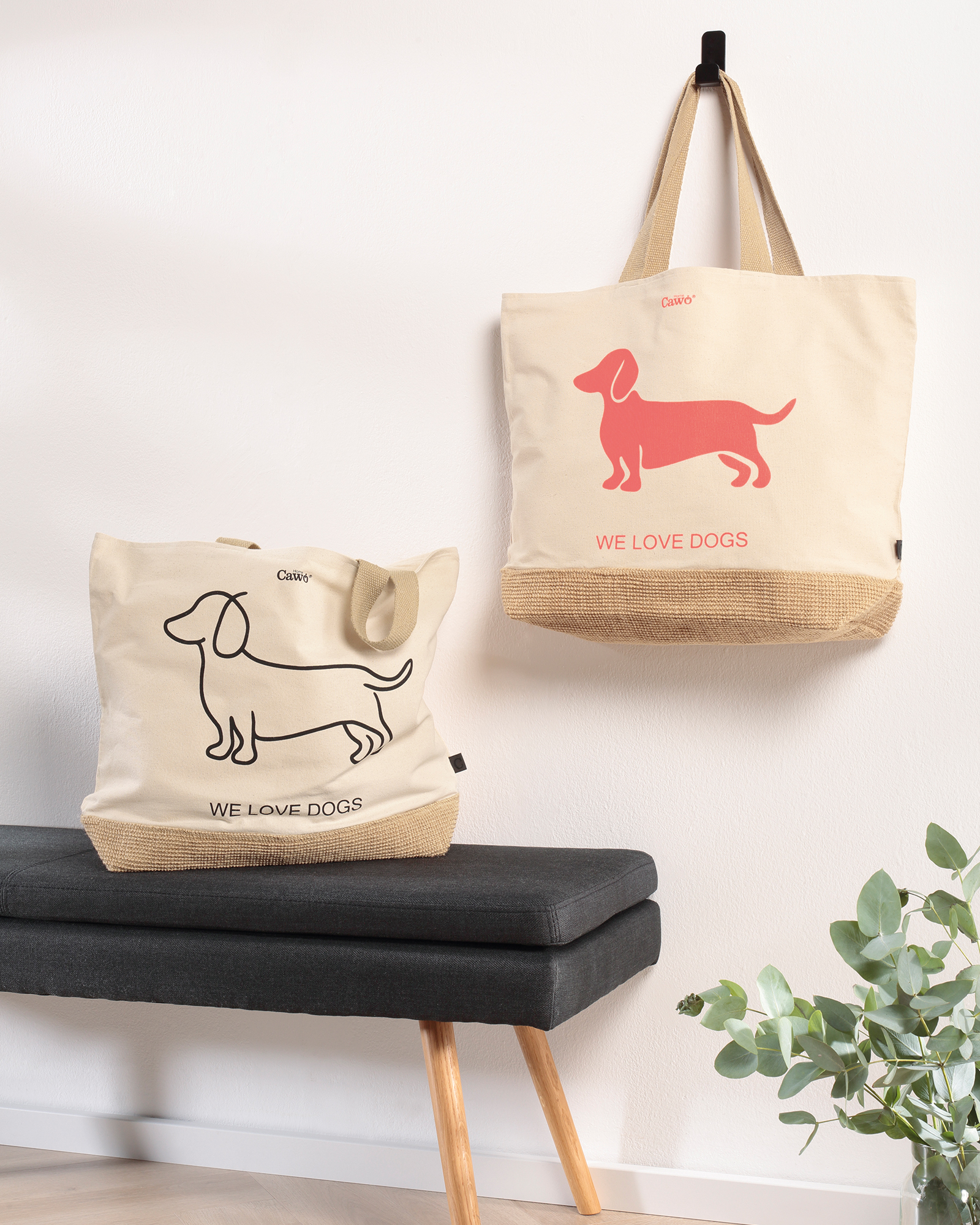Cawö Home Beachbags WE LOVE DOGS Companion 55701 natur/schwarz - 39 - 40x55 cm
