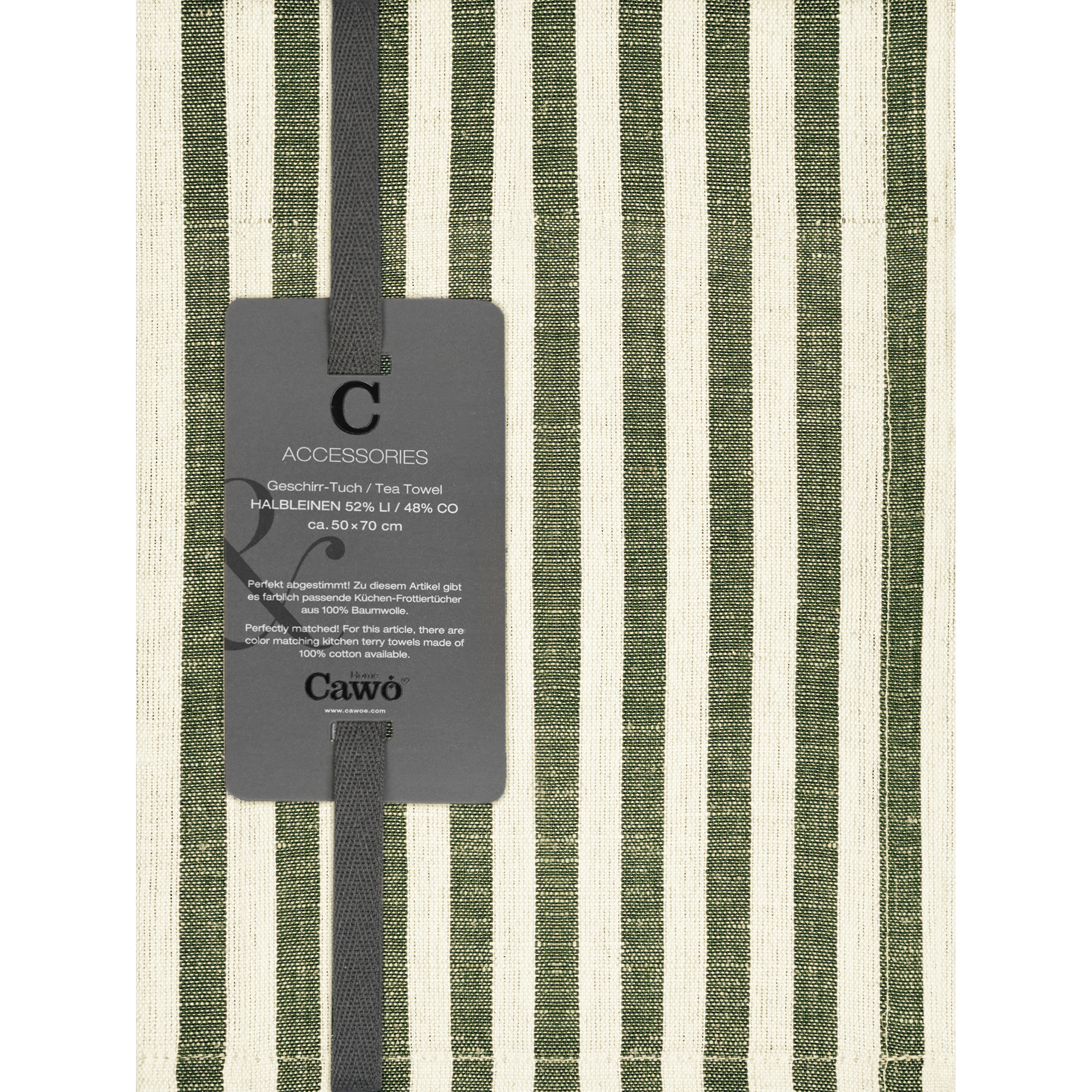 Cawö Home Geschirrtücher Linen Classics Streifen 537 oliv - 43 - 50x70 cm