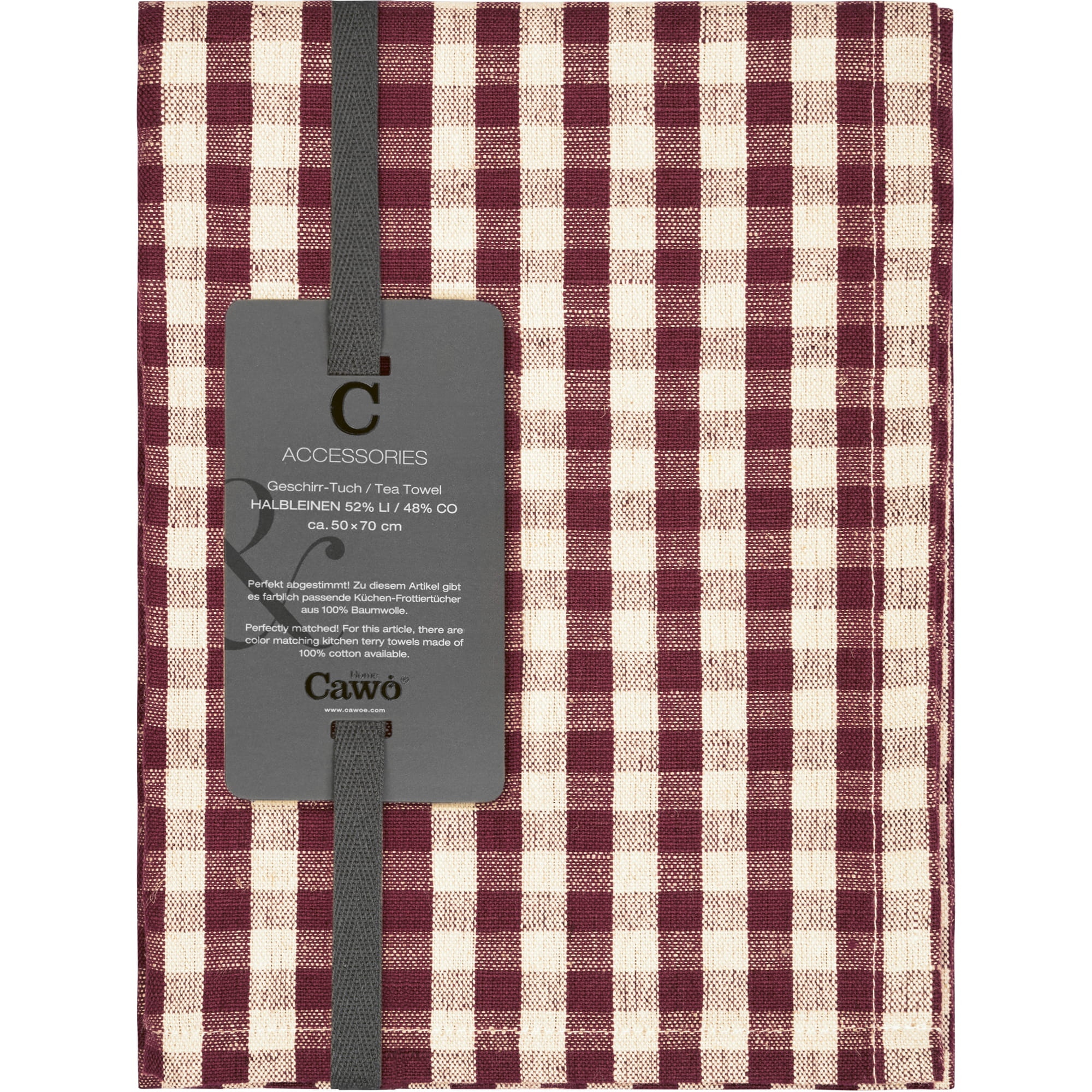 Cawö Home Geschirrtücher Linen Classics Karo 538 burgund - 83 - 50x70 cm
