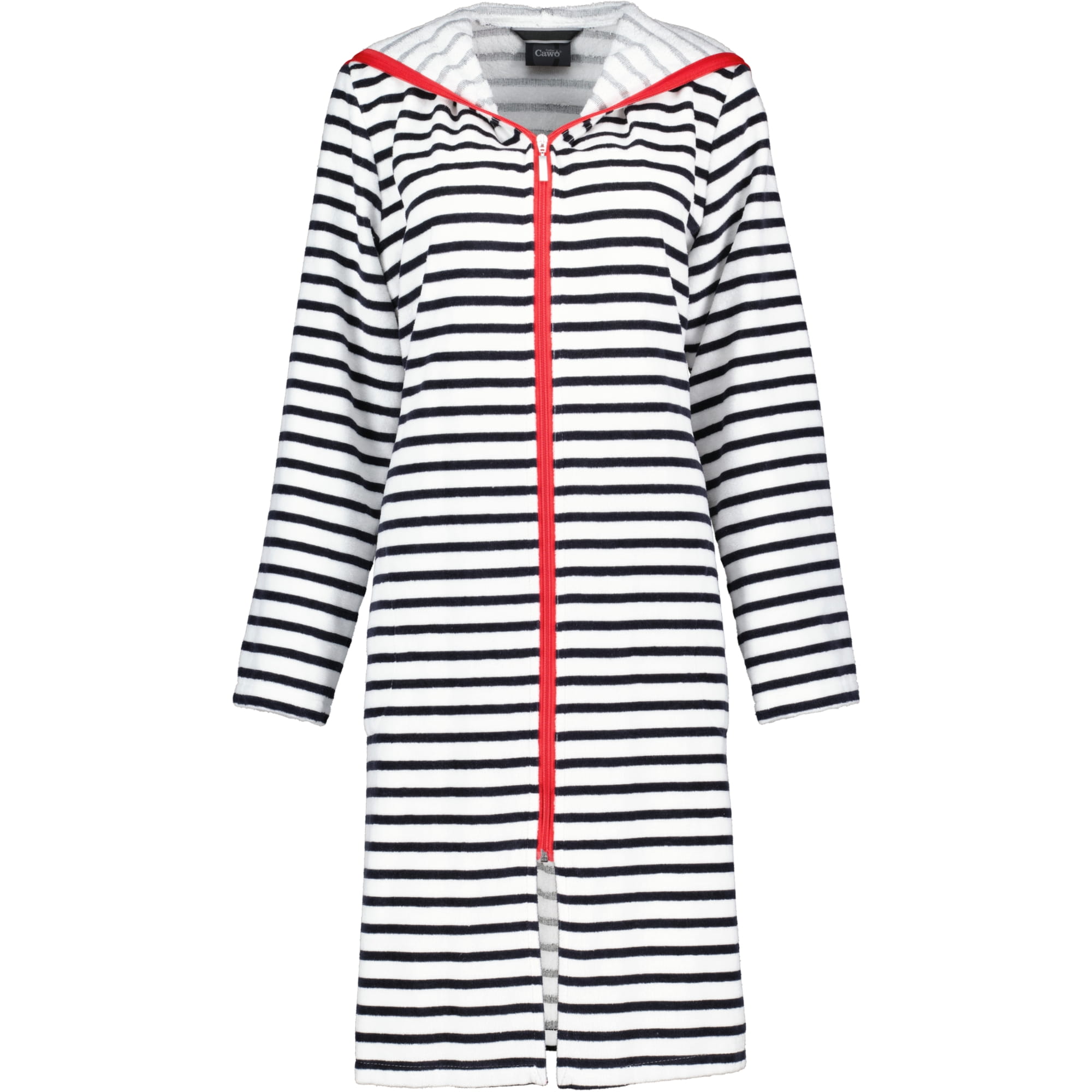 Cawö Bademäntel Damen Kurzmantel mit Kapuze Streifen 1244 schwarz-weiß - 96