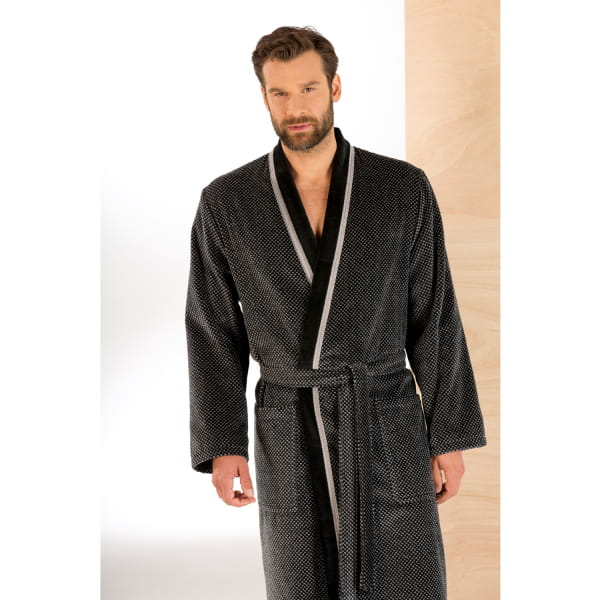 Cawö - Herren Bademantel Kimono 4839 - Farbe: silber/schwarz - 79 M
