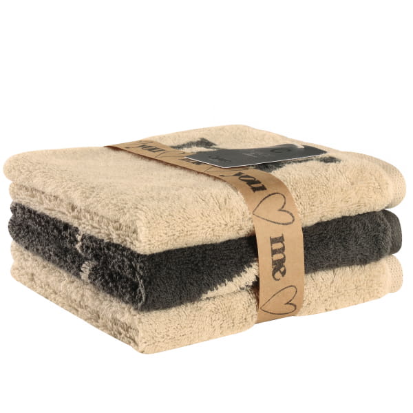 Cawö Seiftücher Heart Beats You &amp; Me 6285 - Farbe: natur/basalt - 37 - 30x30 cm