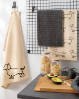 Cawö Home Geschirrtücher Cuisine WE LOVE DOGS 6246 - Farbe: schwarz/beige - 93 - 50x70 cm
