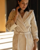 Möve Kurz-Bademantel Damen Kapuze CALM ESSENCE STREIFEN - Farbe: natur - 869