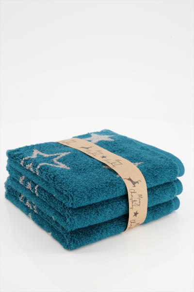 Cawö Christmas Edition Sterne 928 - 3er Pack Seiftücher 30x30 cm - Farbe: smaragd - 44